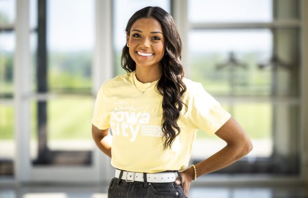 Anna Haney models a yellow t-shirt Think Iowa City Somewhere to Write Home About MANDATORY CREDIT: Joseph Cress/Think Iowa City