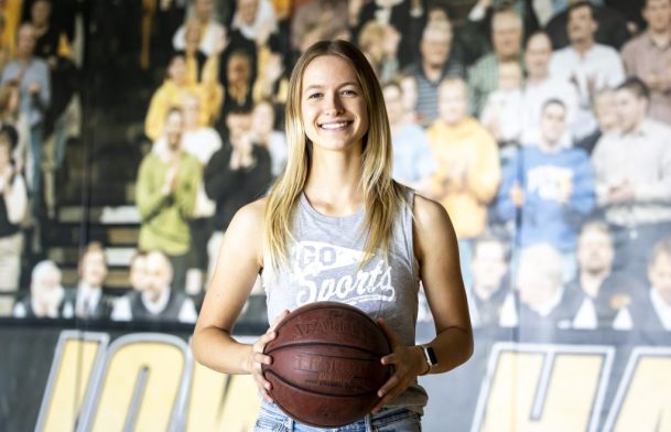 Laney Fitzpatrick models a gray tank top Go Sports Iowa City Area Sports Commission for Shop Think Iowa City marketing, Thursday, June 5, 2025, in Iowa City, Iowa. MANDATORY CREDIT: Joseph Cress/Think Iowa City